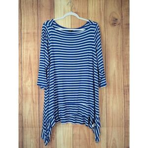 Cupio Womens Blue White Striped Asymmetrical Tunic Top Plus Size 1X